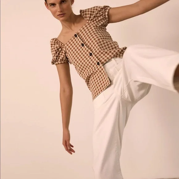 Madewell Gingham Jacquard Square-Neck Puff-Sleeve Top - Picture 5 of 6